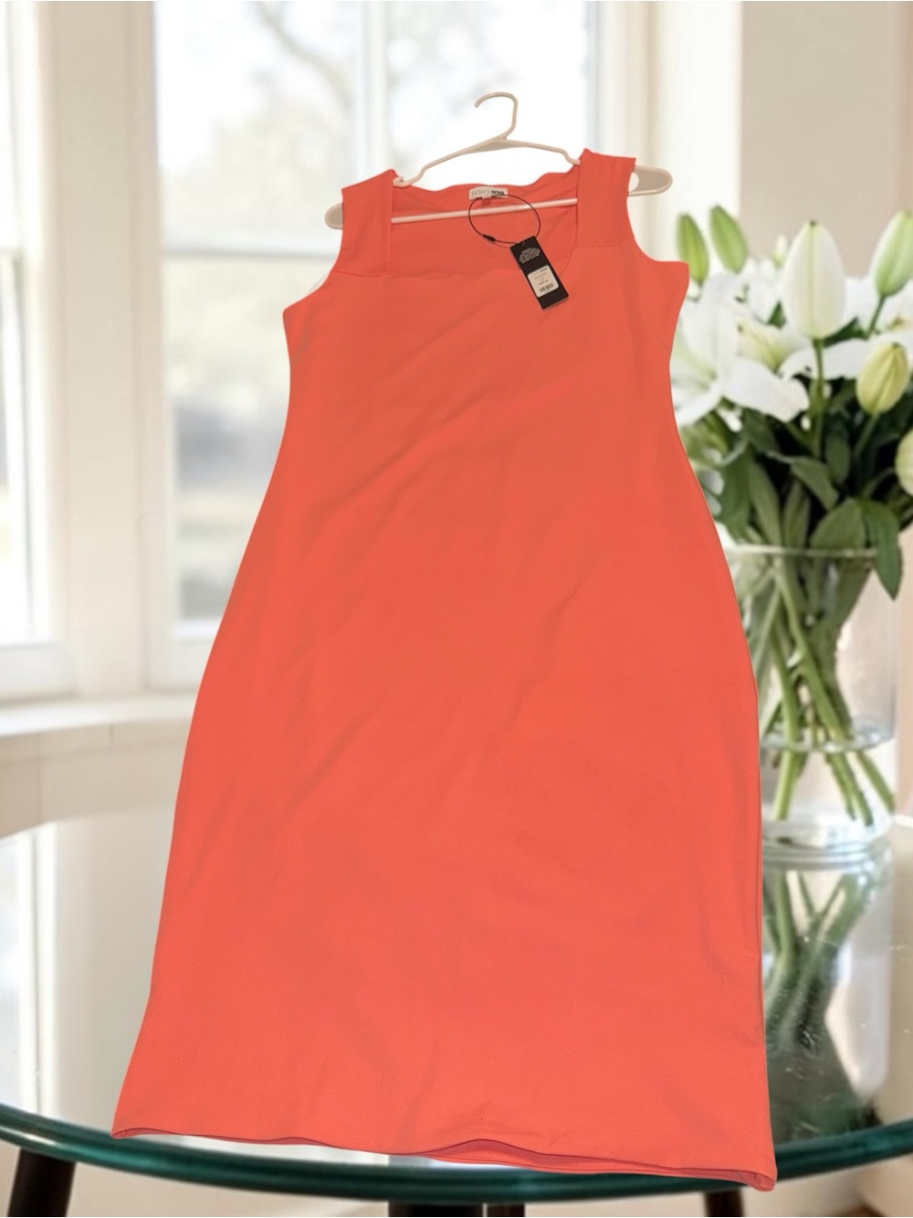 Fashion Nova Coral Square-Neck Midi Sheath Dress NWT - Picture 2 of 4